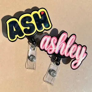 Custom Holographic Acrylic Name Badge Reel /ID Badge Reel/ Office Accessories/ School Accessories nurse