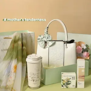 Elegant chinoiserie embroidered handbag set, detachable shoulder strap moire pattern bag, ideal Mother's Day gift with gift box