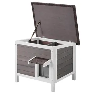 VEVOR Outdoor Cat House Weatherproof,  Feral Cat Shelter for Multiple Cats, Outdoor Wooden Cat Rabbit House with All-Round Foam Insulated, Open Roof, PVC Door Flaps, 24"L x 20"W x 21"H