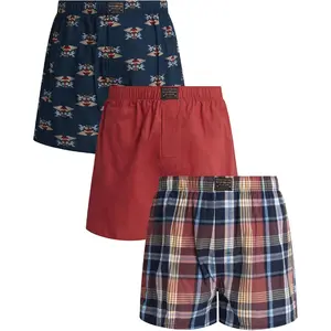 Lucky Brand Mens Boxer Shorts - 3 Pack 4'' Inseam Woven Cotton Boxers for Men with Functional Fly Mens Underwear Boxers