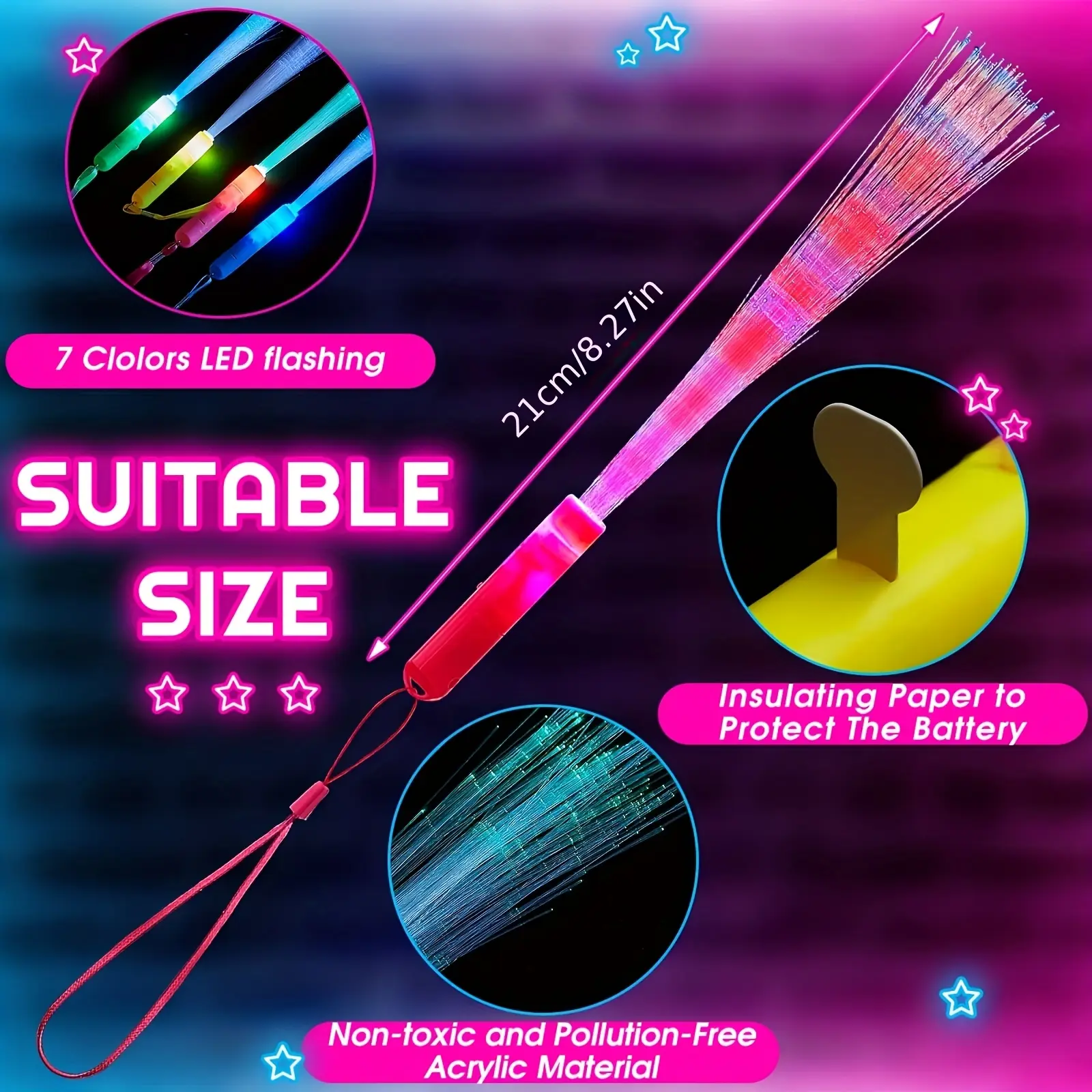 MICRENCY 60pcs Multicolor ABS Plastic Glow Wand Party Favor Pack, 3 Flashing Modes, Festive Party Decoration Supplies, Gifts for Dark Lighting Events summerwins,summerwins