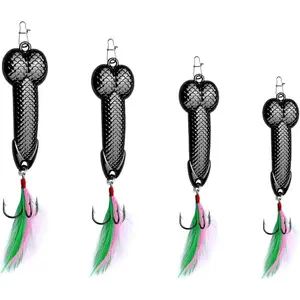 Gag Fishing Lures Set Metal Luminous Sequin Spoons Funny Top Water Bass Fishing Lures Fishermen Gear Spinner Baits Freshwater Saltwater Equipment Fishing Hook for Fishing Lover Men