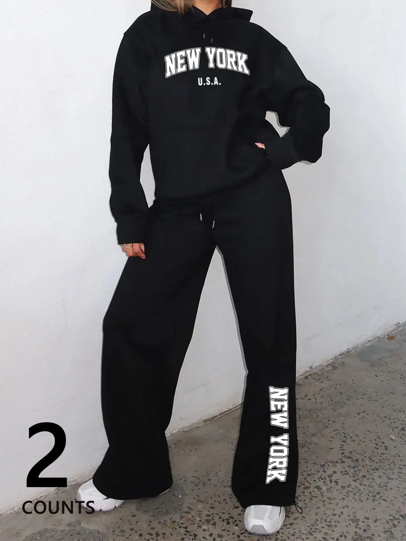 Women's New York Letter Print Hoodie and Pants Set, Casual Trendy Comfortable Commuter Wear, Fall & Winter Warm