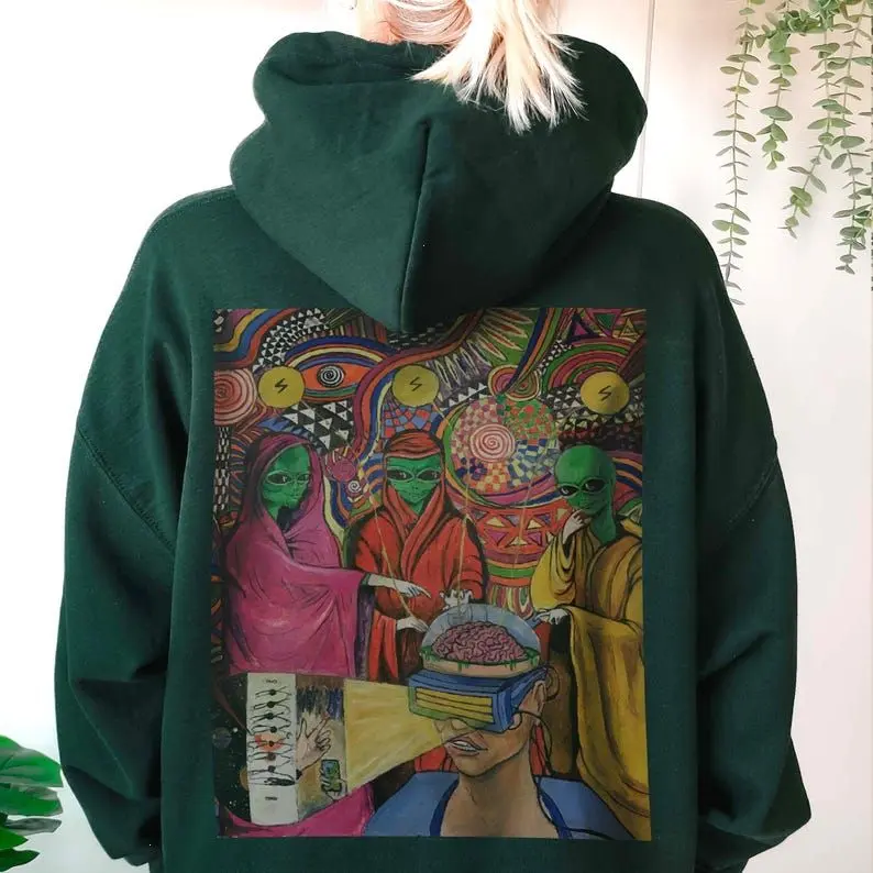 Comfy Green Alien Hoodie: Psychedelic UFO Clothes
