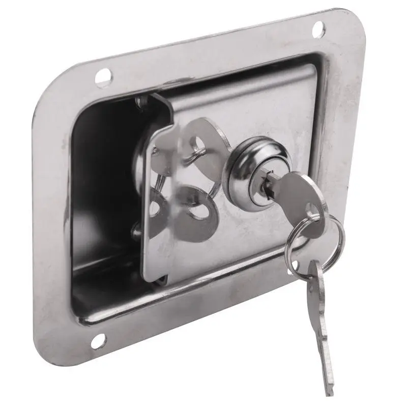 Paddle Slam latch with lock and key for travel trailers, stainless steel RV door latch, heavy-duty flush-mount handle latch