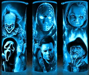 Glow in the Dark Michael Myers - Ghostface - Pennywise - Jason - Freddy Horror Movie Cup Mug Tumbler Cup 20oz Stainless Steel, Insulated, Durable, Reusable,  Perfect for Scary Movie Fans. Drinkware Flasks
