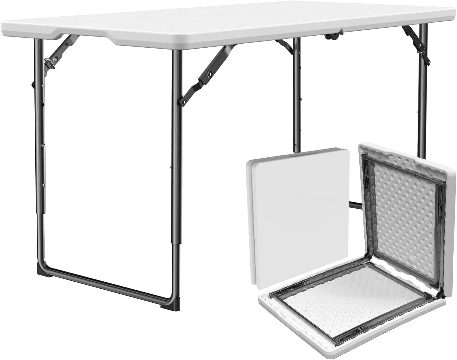 Folding Table 4/6/8ft - Heavy Duty Plastic Table with Handle, Foldable & Portable, Fold-in-Half Utility Tables for Outdoor, Dining, Wedding, Events, Indoor, Picnic, Camping, Party (White)