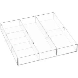 6 Section Clear Acrylic Drawer Organizer Makeup Tray Organizer for Drawer Office Bedroom 11.8x11.8 inch