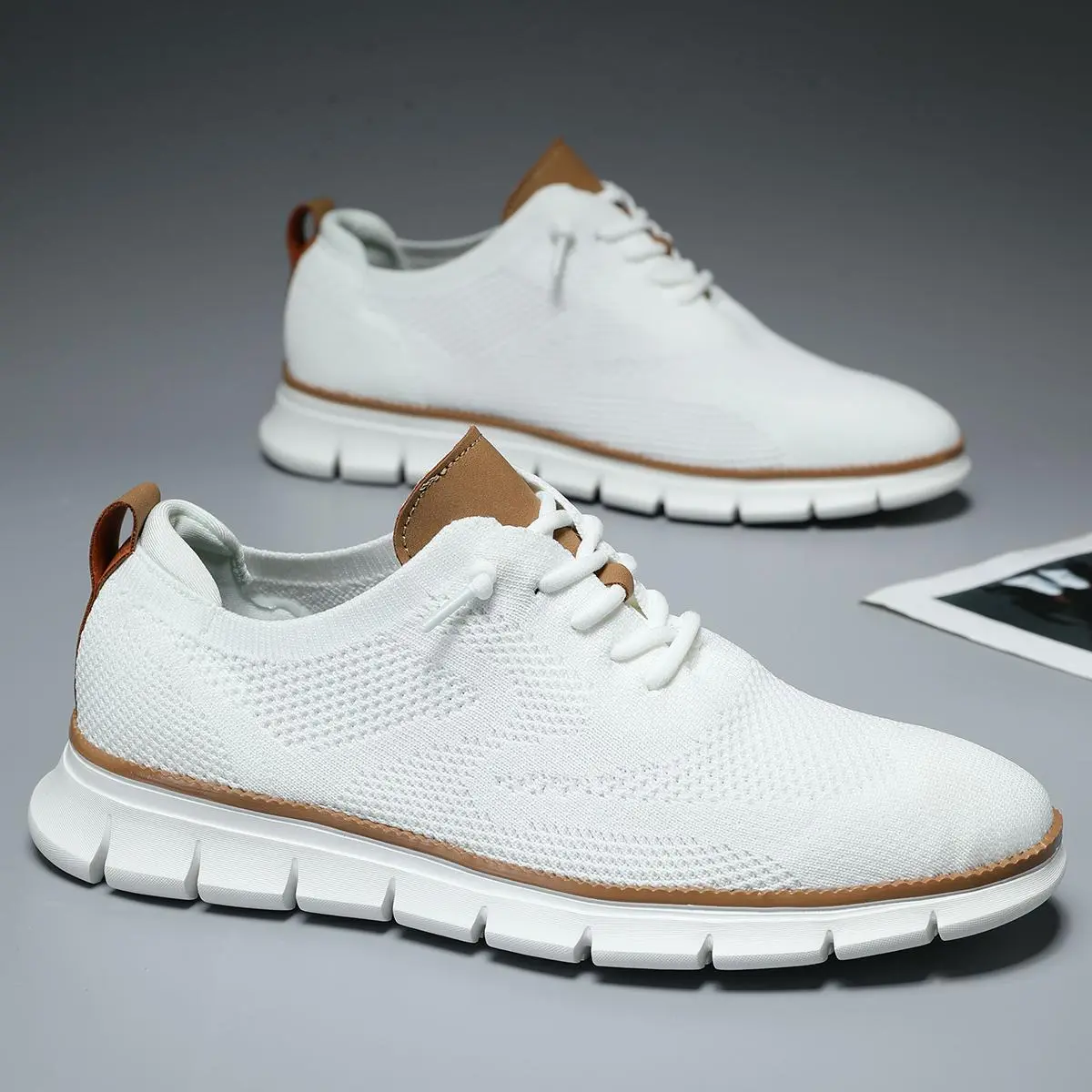Men's Mesh Sneakers Oxfords Business Casual Walking Shoes Tennis Comfortable Sporty Lightweight Breathable Running Shoes For Exercise & Daily Wear Closed Trainer Boy Runner Athletic Footwear block Shoes Outdoorfun White