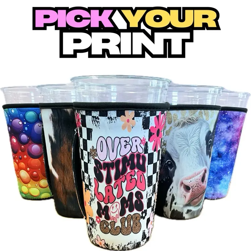 Pick Your Print Cup Cover Cozy Insulated Sleeve Ice Coffee cold Fabric Tumbler Portable koozie Tea neoprene Beverage Thermal drinkware accessories Mug