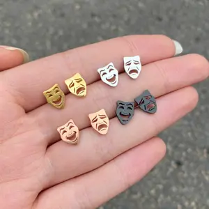 Black Smiley Earrings Femininity Simple Cold Wind Asymmetrical Crying Smiley Earrings
