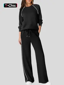 Women's New Spring Autumn Loose Long Sleeve Top Pants Set, Womenswear, Basic Casual Fashion, Comfortable Fit, Perfect for Daily Wear, Everyday, 2 Piece Set
