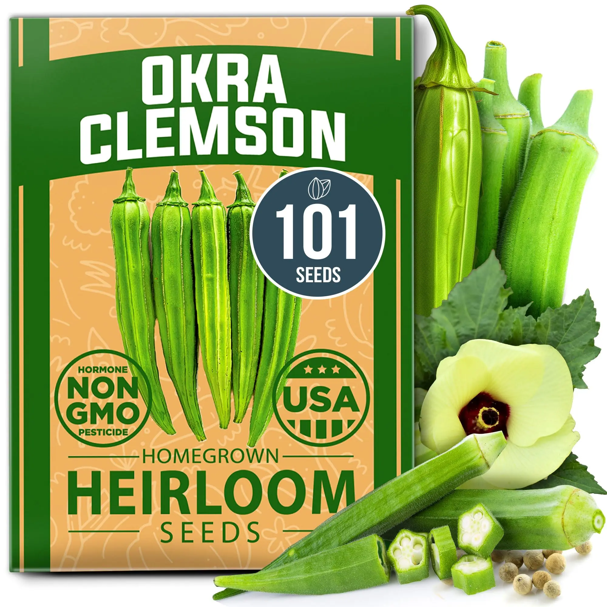 Clemson Spineless Okra Seeds Pack – Heirloom Vegetable Seeds, Premium Garden Seeds, Harvest Fresh Okra with Seeds for Planting Outdoors (Abelmoschus esculentus)