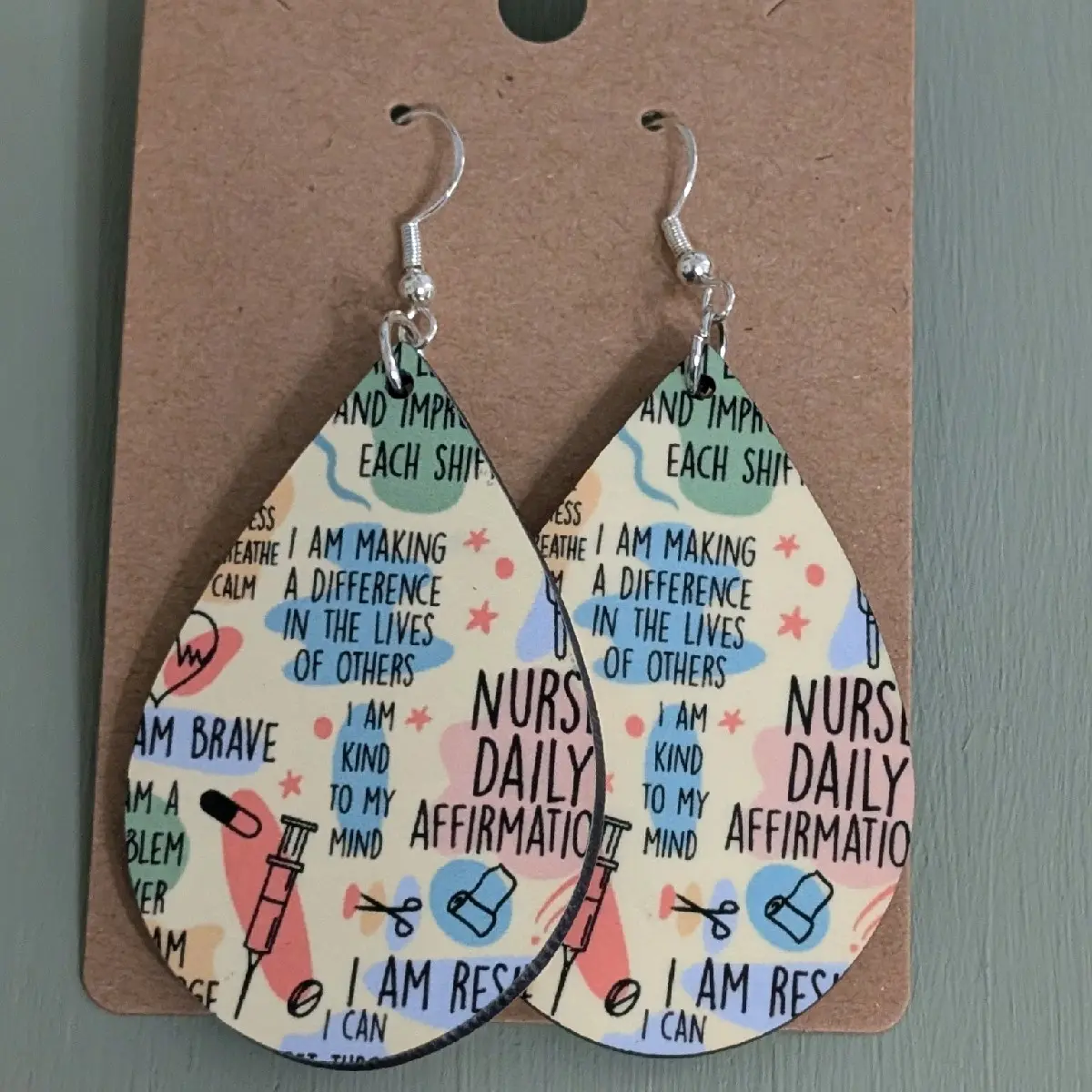 Daily Nurse Affirmations Earrings - Small and Lightweight MDF Wood, Long-Lasting Sublimation Ink