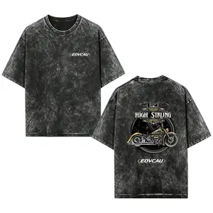 Men's Short Sleeve T-Shirt with Vintage Motorcycle Graphic, Biker Style Heavyweight Cotton Crewneck in a Casual Baggy Fit