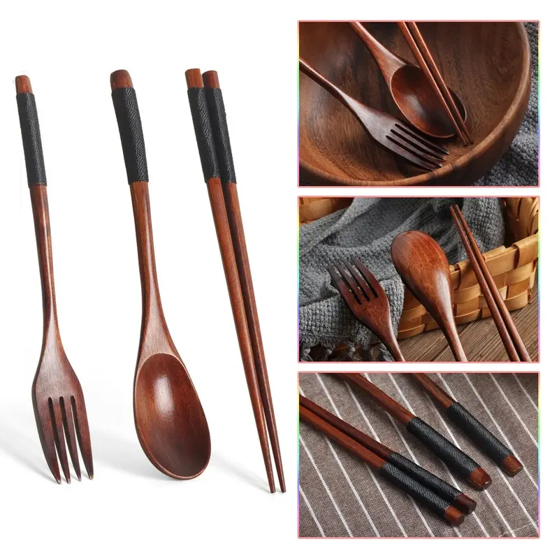 18-Pc Classic Dinnerware Set - Wooden Tableware & Cutlery Set with Spoons, Chopsticks, Forks, Lunchpack-Ready Utensils for 1-5 People, Christmas Eve Dinners & Festive Gatherings