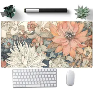 Japanese Floral Desk Mat Boho Aesthetic Flower Desk Matt for Desktop Large XXL Gaming Mouse Pad for Desk Extended Deskpad Laptop Keyboard Computer Mat Desk Decor for Women 24 X 14