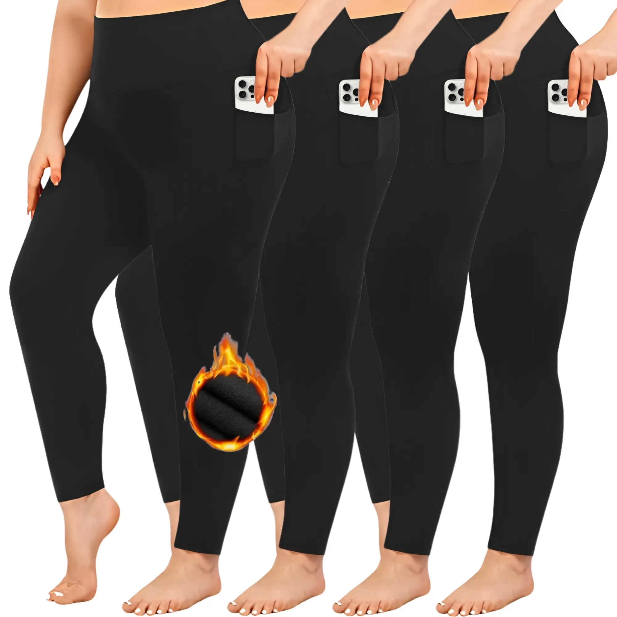 Women's Plus Size High Waist Plaid Patterned Leggings - 4-Pack Fleece Lined Thermal Stretchy 1X-4X Tummy Tuck Shapewear Activewear Pants for Winter Gym Workout, Gym Workout Sportswear, Fitness Pants, Female, High Waist Leggings, Booty Lifting Leggings