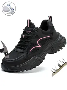 Steel Toe Shoes for Women Working Shoes for Construction Comfortable Breathable Fashion Anti Smash Anti-Punctur for Warehouse Lightweight Safety Indestructible Sneakers for Industrial Safety Footwear