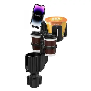 4-In-1 Car Cup Holder Tray, Multi-Functional Detachable Food Tray with Phone Stand, Adjustable Base, Travel Essential Accessory, Car Console Organizer