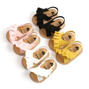 Baby girl pleated cute sandals, comfortable soft sole non slip walking shoes, baby summer cute bow shoes (0-12M)
