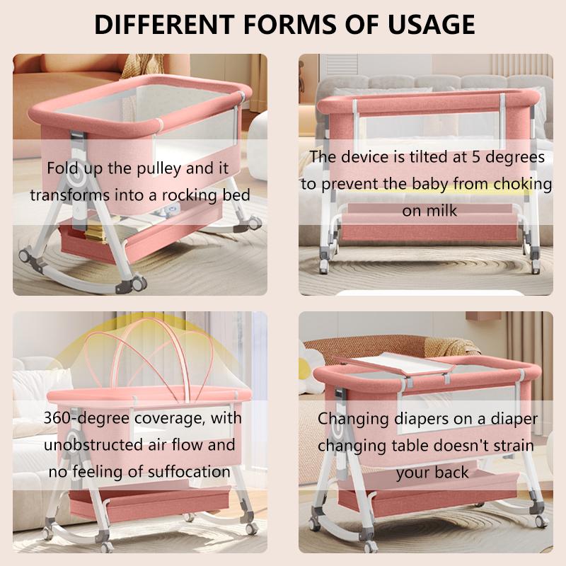 Luxury 3 in 1 Baby Bassinet Bedside Sleeper for Newborn 0–6 Months, Adjustable Height Portable Crib with Wheels & Mosquito Net, Breathable Mesh, Premium Mattress & Storage Basket