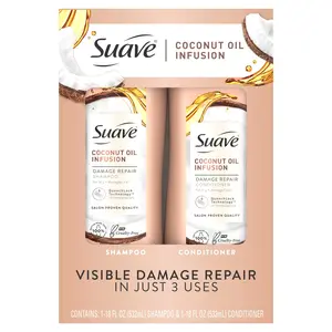 Suave Professionals Coconut Oil Infusion Shampoo & Conditioner, Repairing for Damaged Hair, 18 Fl Oz, 2 Pack Suave Brands Company LLC