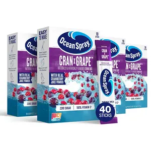 Ocean Spray Cran-Grape Zero Sugar Powder Drink Mix Packets with Real Cranberry Juice Powder, 100% Vitamin C, No Synthetic Dyes, Juicy Mixes (40ct)