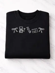 Sonography Medical Icons Embroidered Crewneck Sweatshirt Soft Breathable Everyday Comfort Black White Light Pink Blue Grey OB Tech Ultrasound Students Minimalist Design Pullover Womenswear shirts