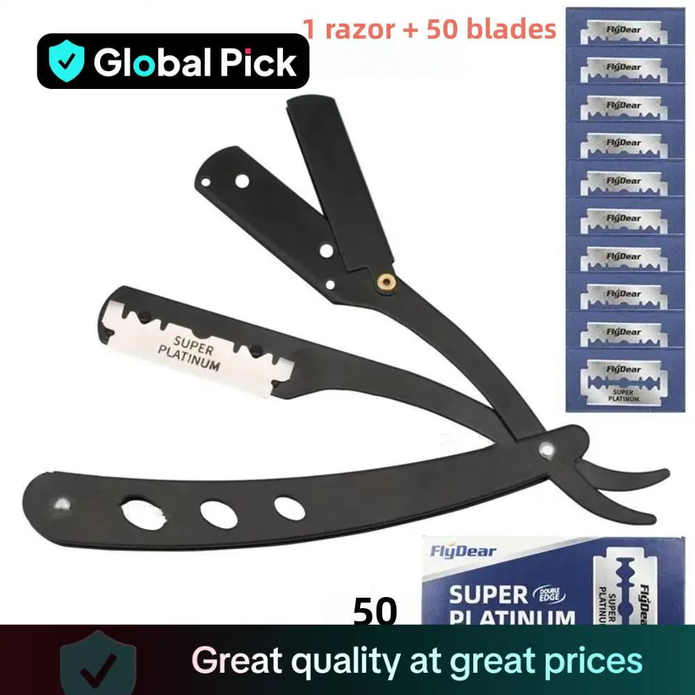 Men's Razor Set, 1 Set Including 1 Count Manual Razor & 50 Replacement Blades, Professional Beard Shaving Tool for Men