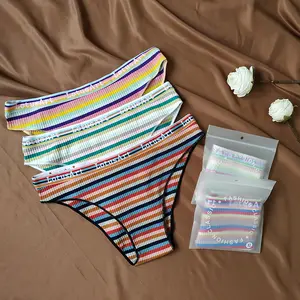 High School Girls' Underwear Pure Cotton Low Waist Rainbow Stripe Summer Breathable High Elastic Non-Tightening Women's Triangle Briefs Sexy Underwear