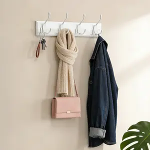 OUTGOODS Wall Mounted Coat Rack 2 Pack – 4 Triple Heavy Duty Metal Hooks per Rack – White Entryway Organizer for Coats, Hats, Bags, Keys – Ideal for Bedroom, Bathroom, Hallway