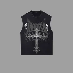 [GoldenIron] TrenTech "SKULL & CROSS" Bodybuilding Retro Unisex Washed Tank top, T-Shirt , 100% Heavy Cotton Gold's Gym Workout Hoodie Tee, Men's Sport Outfit, Gym Men's Hoodie T-shirt - Tank Top, Muscle Training Shirt, Gift for man