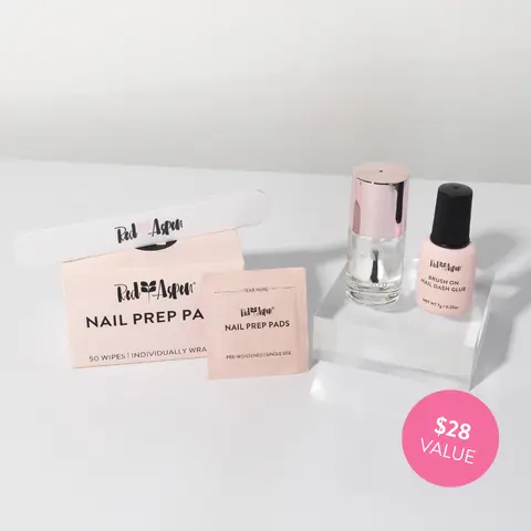 Red Aspen Press On Nail Application Kit with Nail Glue Primer File Prep Pads Professional Manicure