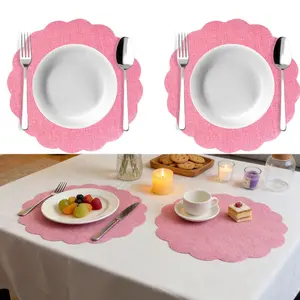 5pcs Colorful Floral Linen Placemats Set, Round Boho Farmhouse Table Mats, Heat Resistant Dining Decor for Weddings and Festivals