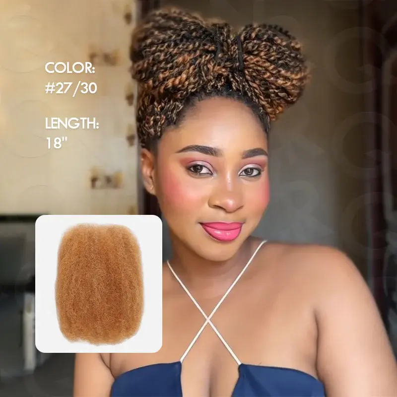 QVR #27/30 Afro Kinky Bulk Mixed Color Human Hair for Braiding DreadLock 18" Length Color #27/30 TikTokShopBlackFriday