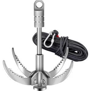 Multifunctional Stainless Steel Grappling Hook with 20M(64ft) Static Nylon Rope, Large Survival Claw Hook for Tree Climbing Anchoring Fishing Rescue Vehicle Towing Outdoor Gear