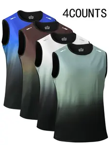 Men's Sporty Ombre Fitted Tank Tops, Sleeveless Gym Tops, Yoga Sports Vest, Fitness Workout Vest, Workout Vest, 4 Piece Set, All Seasons Wear, Casual Style, Comfortable & Stylish, Perfect for Daily Use