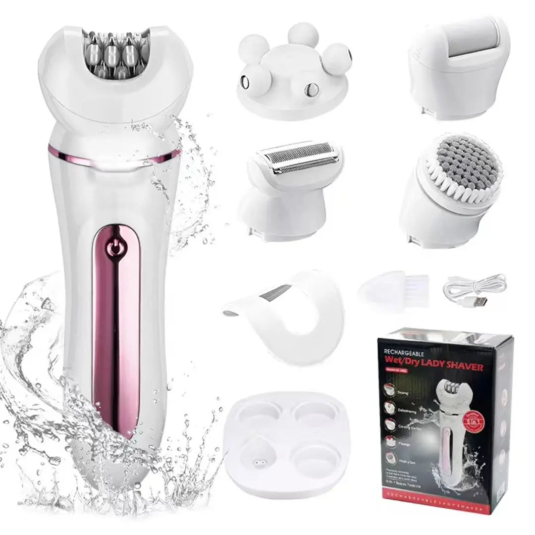 5-in-1 Multifunctional Women's Body Hair Trimmer — A Portable Hair Removal Device. It integrates electric hair removal, shaving, exfoliation, facial cleansing, and massage functions into a single unit, suitable for comprehensive full-body care.
