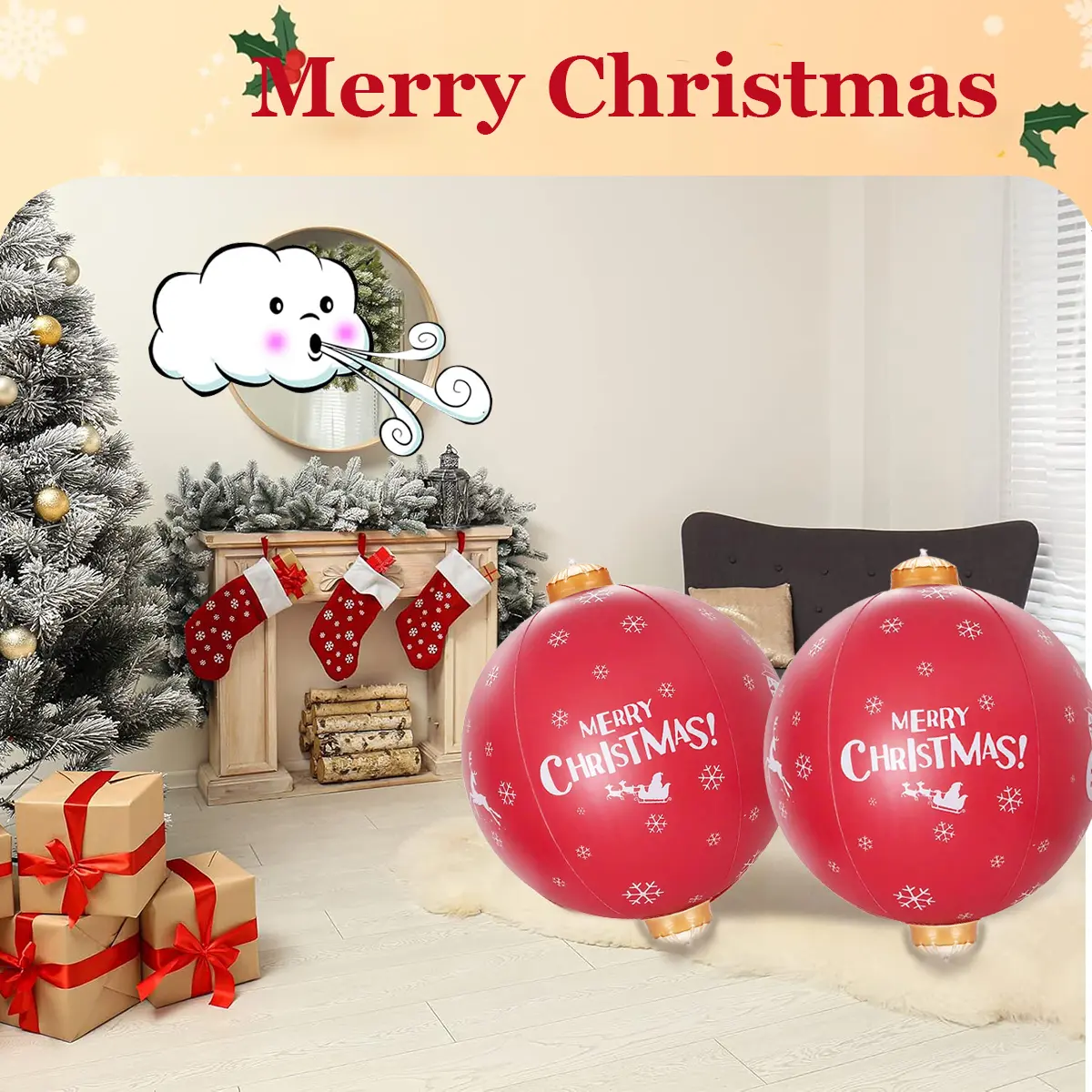 Generic Large Inflatable Christmas Ball Ornament Outdoor Holiday Decor,Easy to use, waterproof and windproof. It can be hung anywhere you want to decorate. The perfect choice as a Christmas gift.
