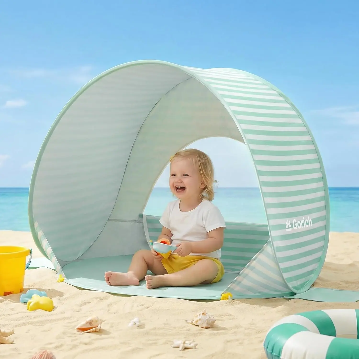Pop Up Baby Beach Tent with UPF50+ UV Protection, Portable Toddler Sun Shelter with Mesh Ventilation, Lightweight & Foldable Play Shade Tent for Beach, Park & Backyard