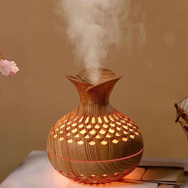 Wooden Vase Design Silent Colorful Light Air Humidifier, 1 Count Usb Powered Multipurpose Night Light Humidifier, Aromatherapy Machine for Home Office