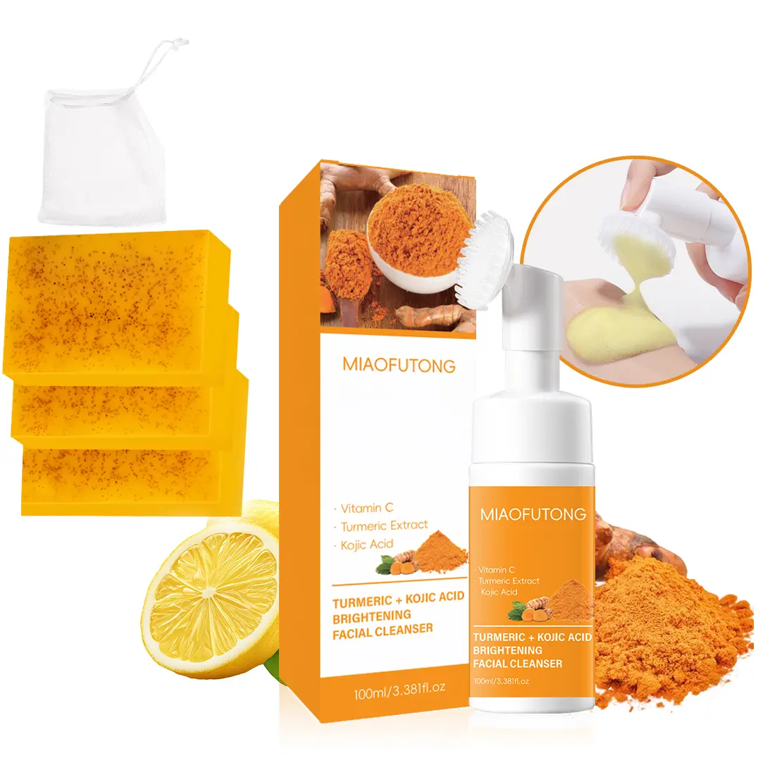 Turmeric Cleansing Acid Soap Set - Fades Dark Spots, Removes Impurities & Boosts Skin Clarity - Gentle Daily Facial Cleanser for Glowy Skin Kit Skincare