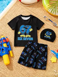 Swimsuit + Shorts + Cap 3-Piece Set,Boys' Stylish Swimwear Set, Spring Summer New Arrival , Birthday Gift, World Book Day Present
