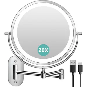1x20x wall mounted makeup mirror with light 8 doublesided magnifying mirror 3 color lights touch dimmable vanity mirror with 360 extension rotation foldable 145 inch arm for bathroom