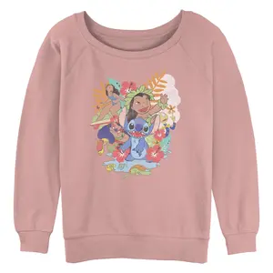 Junior's Lilo & Stitch Distressed Floral Family Sweatshirt