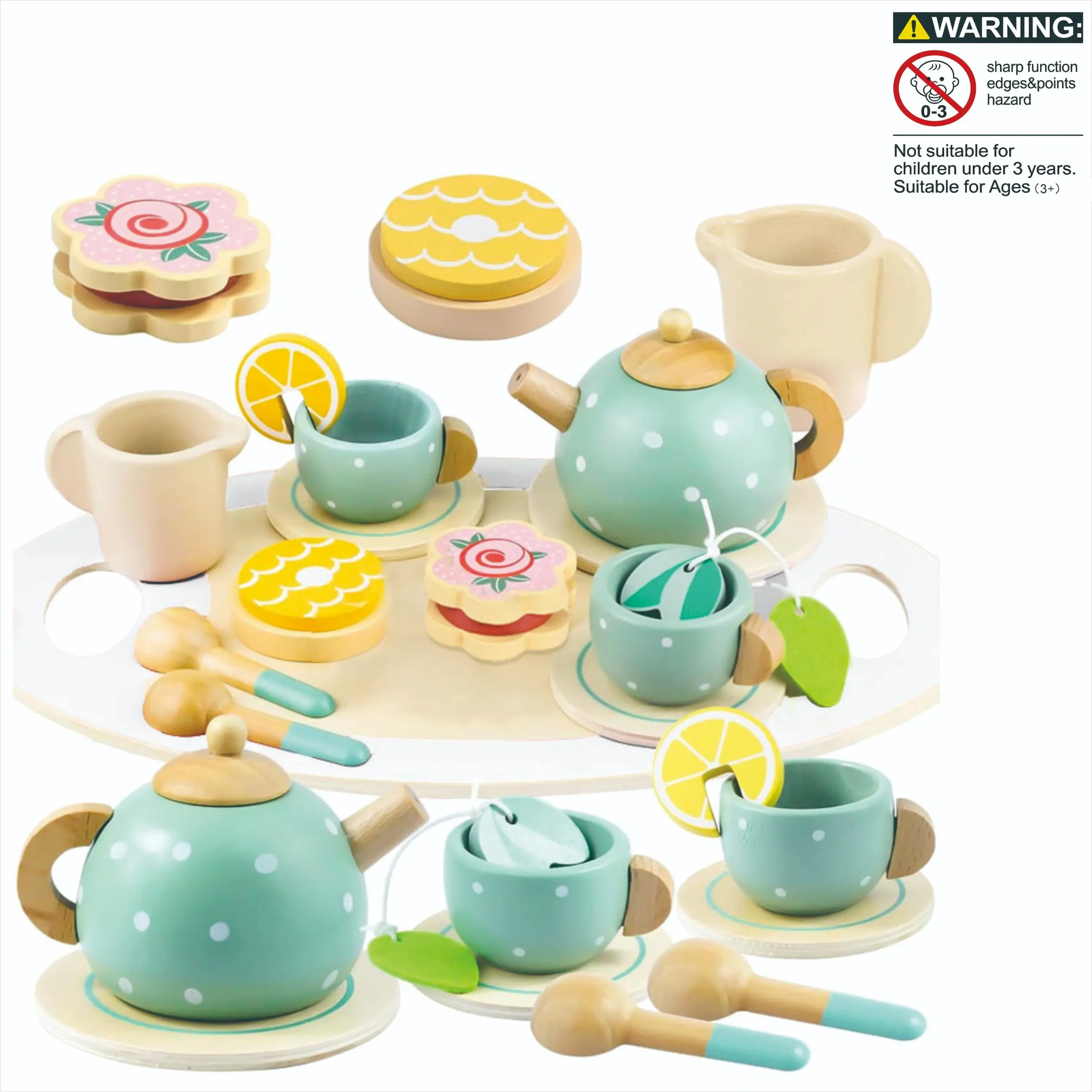 Wooden Tea Set Toy, Pretend Play Tea Pot & Cup & Food Toy, Pretend Dishes, Kitchen Accessories, Toddler Play Kitchen, Pretend Play Toy for Girls & Boys, Toddler Playset