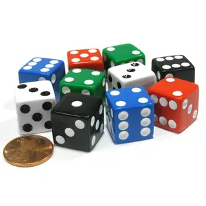 Set of 10 Six Sided Square 16mm D6 Dice - 2 Each of Red White Blue Green Black