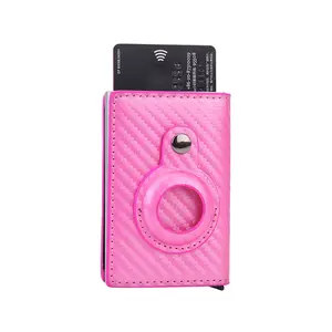 Slim AirTag Wallet | Magnetic PU Leather Card Holder | Stylish Apple AirTag Case | PINK CARBON