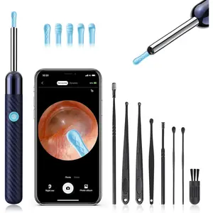 F-KCK01 Ear Wax Removal - Earwax Remover Tool with 8 Pcs Ear Set - Ear Canal Cleaner with 1080P Camera - FSA HSA Eligible - Ear Cleaning Kit with 6 Ear Spoon - Ear Camera for iOS & Android (Midnight Blue)